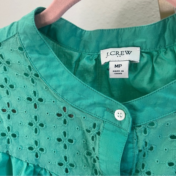 J. Crew Eyelet detail Button Down Blouse Venetian Green MP - Picture 2 of 5